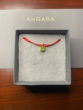 ANGARA Green Peridot Pendant Necklace on Red Ribbon